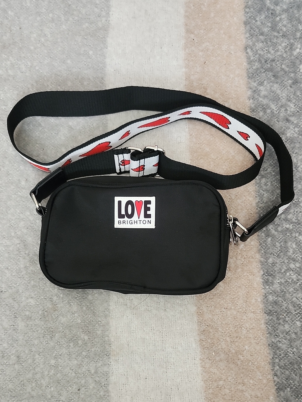 Brighton Love Essentials Black Nylon Crossbody Bag with Heart Strap - EUC